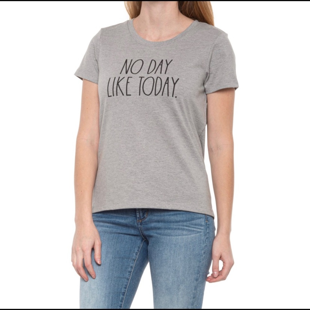 Rae Dunn Gray Fitted Short Sleeve Tee Shirt Size Large, NWT
